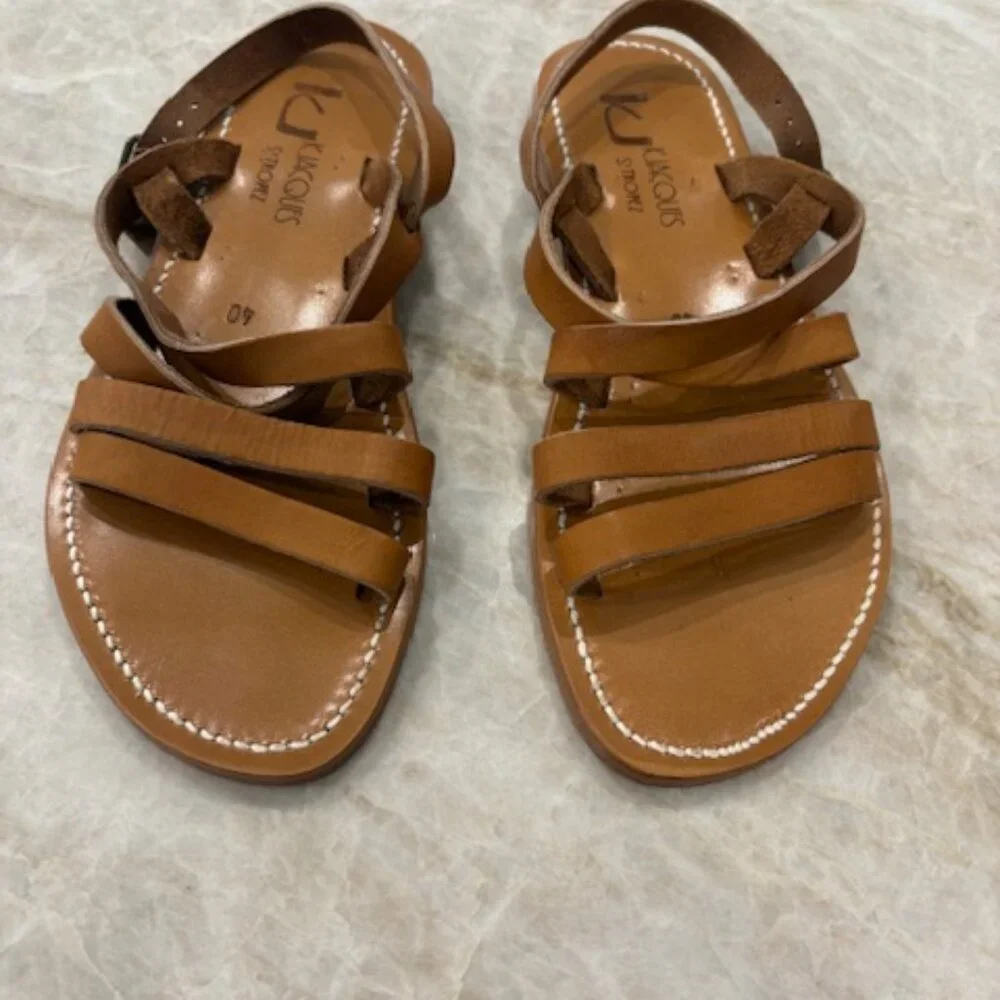 K.Jacques Brown Leather Strappy Flat Sandals